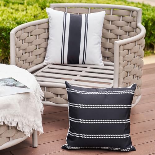 DFXSZ Outdoor Black Waterproof Geometry Pillow Covers 18x18 Set of 4