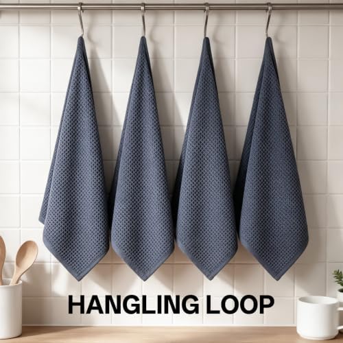 100% Cotton Waffle Kitchen Dish Towels Dark Gray 12 * 12 7 Pack
