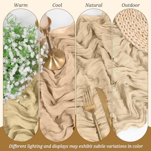 Pesonlook Cheesecloth Table Runner Beige, 10 Pack 17.7x108 inch, Long