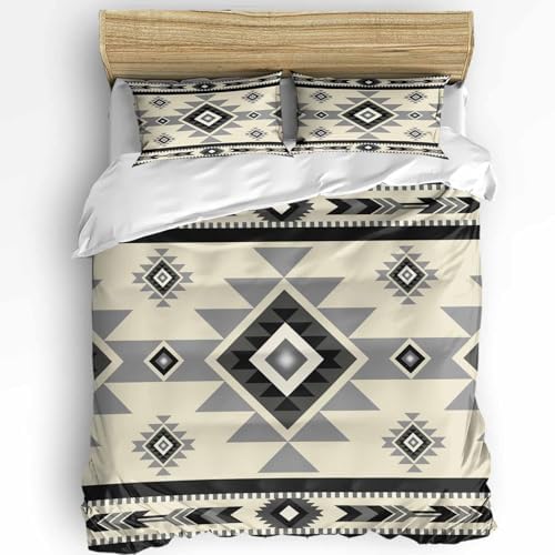 LooPoP Duvet Cover Set Queen Size Beige Boho Comforter Sets 3 Pieces