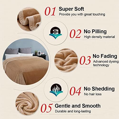 EASELAND Soft Lightweight California King Fleece Blanket, Camel