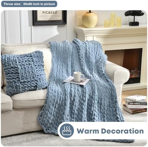 Soft Chunky Knit Blanket, 50X60 in Handmade Thick Chenille Yarn Throw