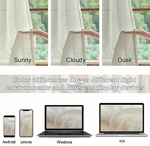 Natural Linen Blend Back Tab Sheer Curtains 90 Inches Long for Living