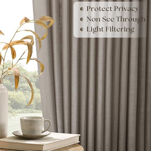 Greige Pinch Pleated Linen Curtains 108 Inch Long 100 Inch Wide 1