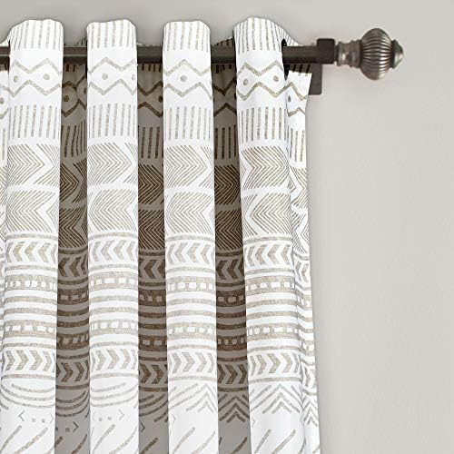 Lush Decor, Taupe & White Hygge Geo Light Filtering Window Curtain