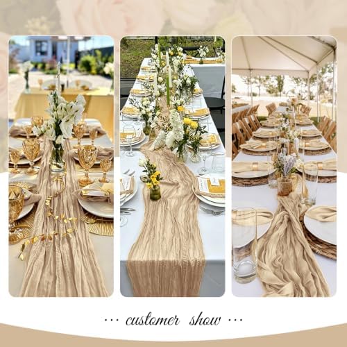 Cheesecloth Table Runner 12 Pack 17x108 Inch Beige Boho Gauze Fabric