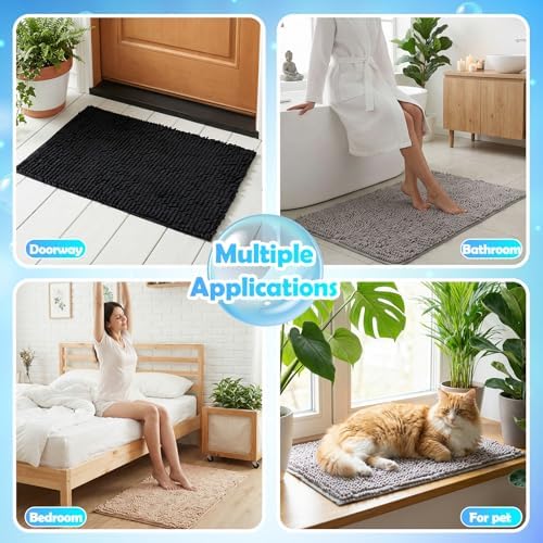 6 Pcs Chenille Bathroom Rugs Non Slip Bath Mats Set, Camel, Grey