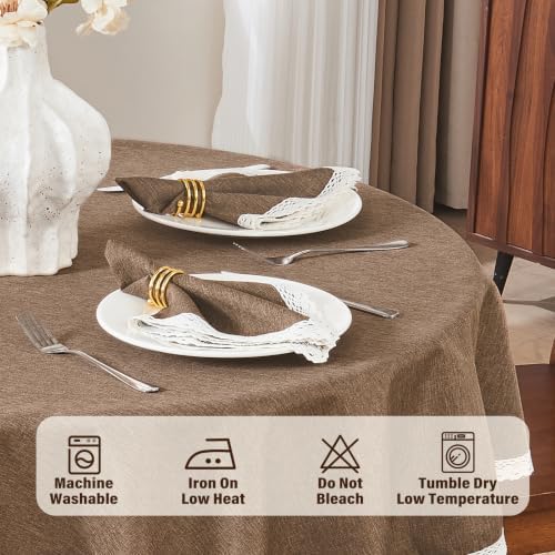 Mocha 70inch Round Polyester Linen Farmhouse Tablecloth