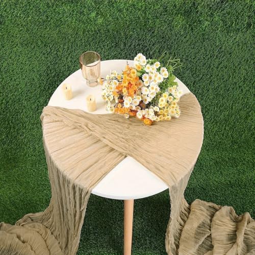 12 Pack Beige Cheesecloth Table Runner 17x108 Inch Boho Wrinkled Sheer