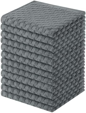 Homaxy 100% Cotton Terry Dish Cloths, 12"x12", 12-Pack, Dark Grey