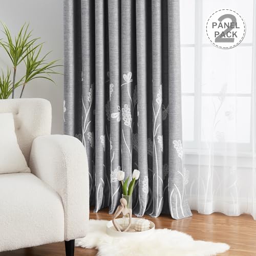 Melodieux Wheat Embroidery Room Darkening Linen Textured Curtains