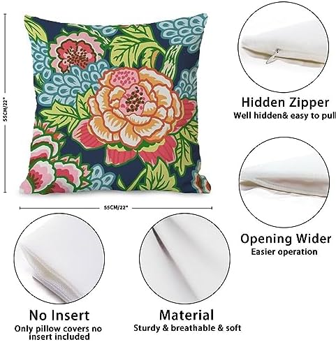 Chinoiserie Throw Pillow Cushion Teal Navy Peony Floral Pillow Cover