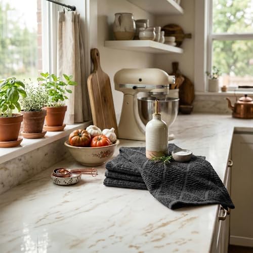 DecorRack 100% Cotton Jacquard Kitchen Towels 16x27 in, Gray (4 Pack)