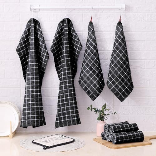 Homaxy 100% Cotton Kitchen Towels 6 Pack-15 X 25 Inches, Black&White