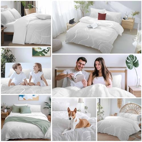 Grey Geometric Bed Duvet Cover Queen Size Bedding Set, Washed