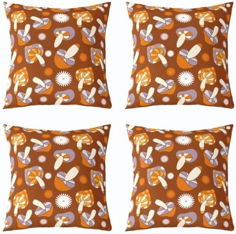 Feelyou Mushroom Square Groovy Cushion Covers Set of 2 22 x 22-Inch