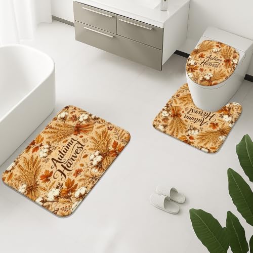 Autumn Harvest Quick Dry Bath Mat, Rustic Floral Cotton Absorbent Non