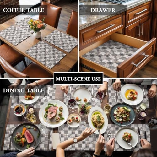 Taupe Gray Grid Placemats Set of 8, Cotton Linen Fabric Place Mats