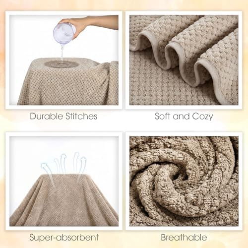 Peryiter 6 Pcs Oversized Bath Towels Set for Adult, Microfiber, Khaki