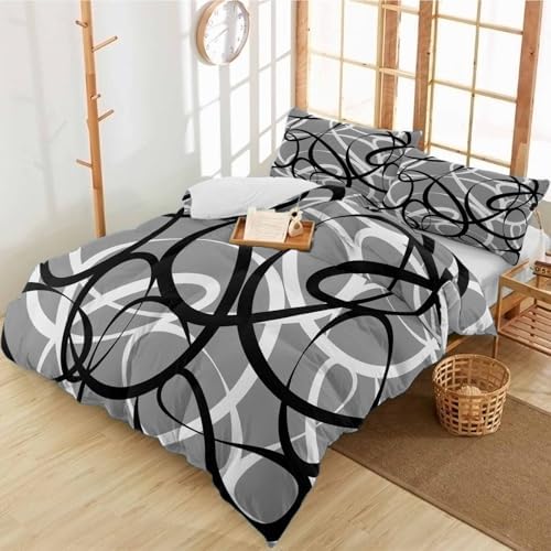 Duvet Cover Set Queen, Abstraction Distortion Lines Art 3 Piece