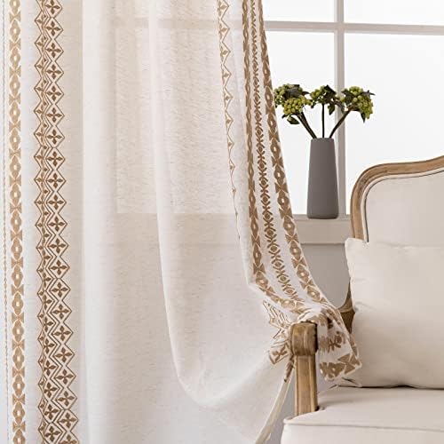 Boho Curtains for Living Room Bedroom Cream Sheer Curtains 84 Inches