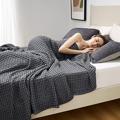 Bedsure Bundle of Cotton Waffle Blanket Grey and Dark Grey Queen