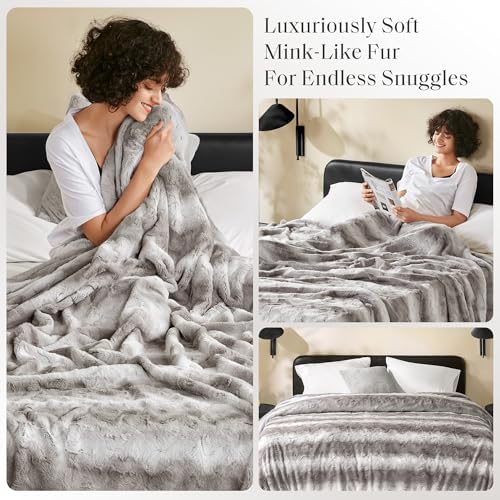 Madison Park Zuri Reversible Faux Fur Bed Blanket, 108 x 90, Grey