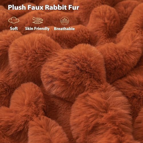 LIFEREVO Luxury Fluffy Faux Rabbit Fur Throw Blanket 60x80, Burnt