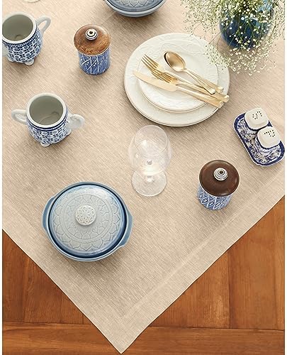 Solino Home 100% Pure Linen Table Cloth, Throw Beige, Athena