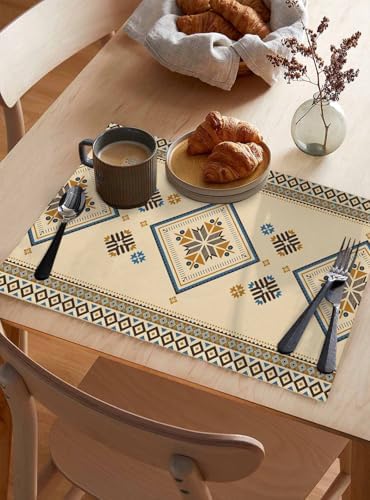 Placemats Set of 8, Beige Khaki Boho Woven Placemat, Linen Place Mats