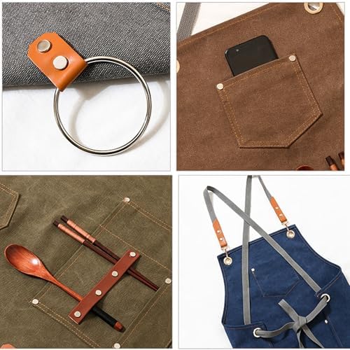 Cotton Canvas Apron, Adjustable Work Apron with 3 Pockets for Men