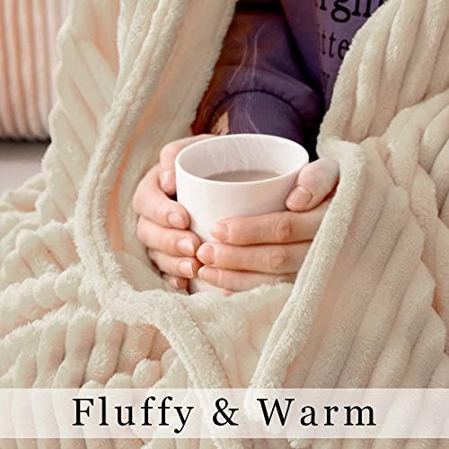 MIULEE Beige Fleece Throw Blanket and Cream White Knitted Throw
