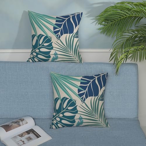 AGAYNA Tropical Pillow Covers 22x22 Navy Blue Aqua Teal Cyan Palm