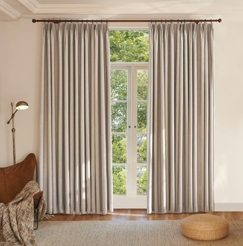 Textured Linen Double Pleats 100% Blackout Curtains for Bedroom/Living