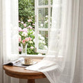 White Sheer Curtains 108 Inches Faux Linen Stripe Pattern 2 Panels
