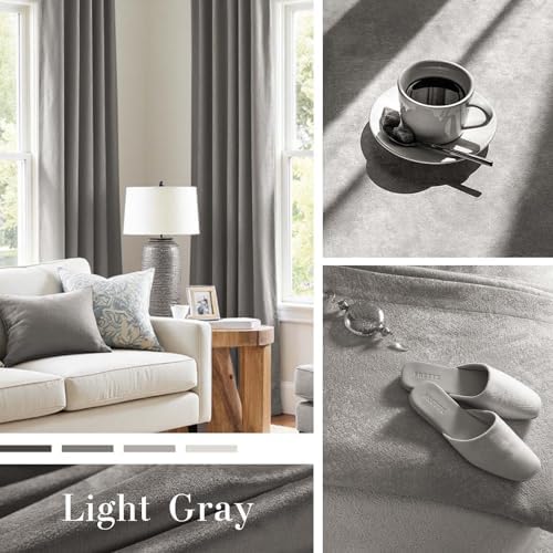 Lazzzy Velvet Light Gray Curtains 63 Inches Long Thermal Insulated