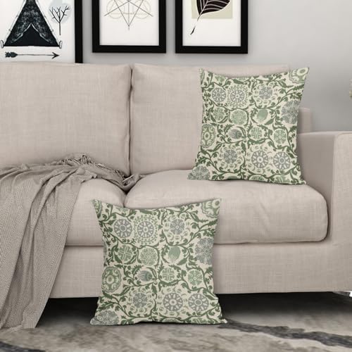 Sage Green Grey Pillow Covers 18x18 Set of 2 Vintage Floral Boho