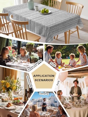 Linen Textured Striped Rectangle Tablecloth 60 x 120 Inches Farmhouse