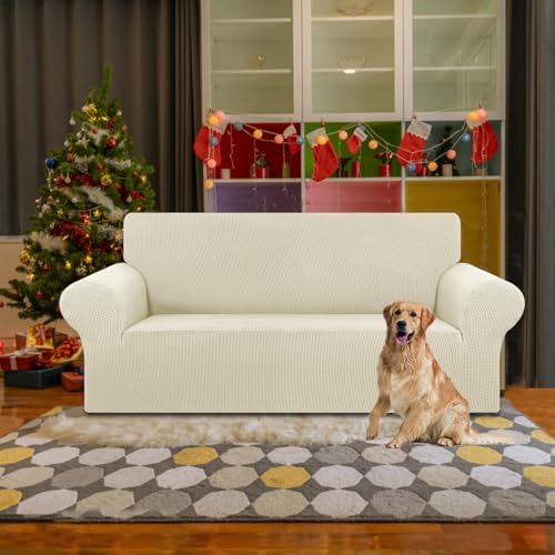 KEKUOU Stretch Loveseat Couch Cover, 2 Cushion Couch Slipcover,Beige