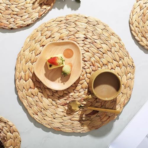 Round Woven Placemats Set of 8,Rattan Placemats Natural Hand-Woven