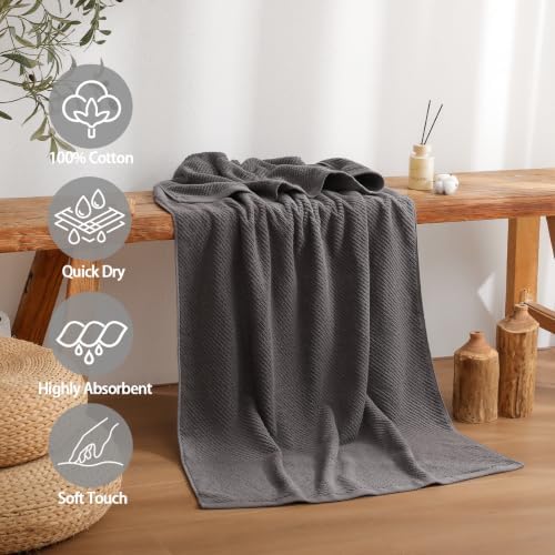 Luxury Bath Towel Set 6 Pcs, 100% Cotton Bathroom Towels, Dark Grey