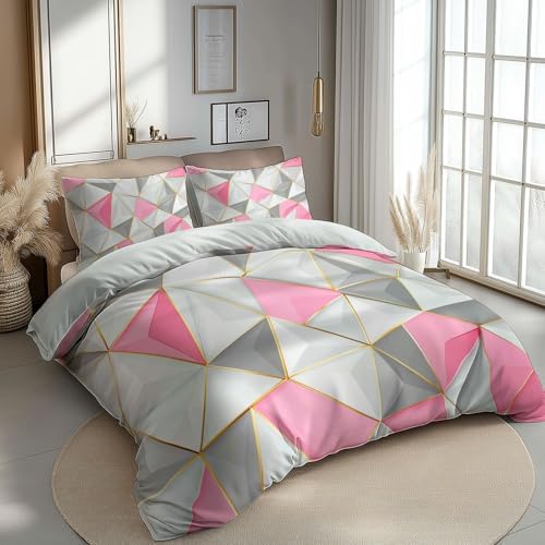 Abstract Style Geometric Triangles Gray Duvet Cover, Soft Microfiber