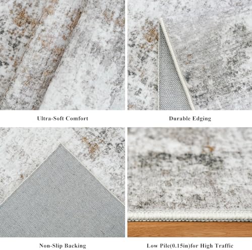 2x5 Rug Runner Non-Slip Washable – Modern Neutral Abstract Small Rug