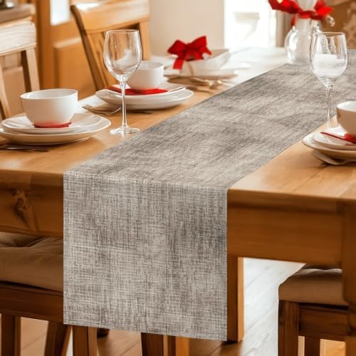 Brown Beige Table Runners 90 Inches Long, Farmhouse Linen Texture