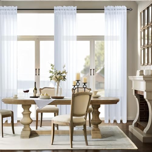 Pitalk White Sheer Curtains 96 Inches Long for Living Room 2 Panels