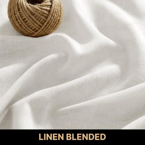 PrinceDeco Linen Semi Sheer Curtains for Living Room, 52x96 inch, Off