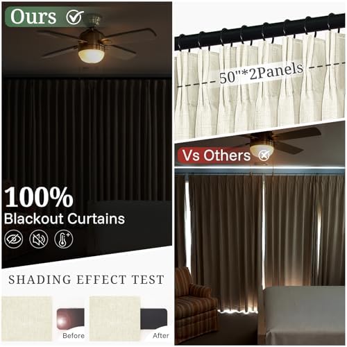 Pinch Pleat Beige Cream Blackout Curtains 108 Inch Long 2 Panels for
