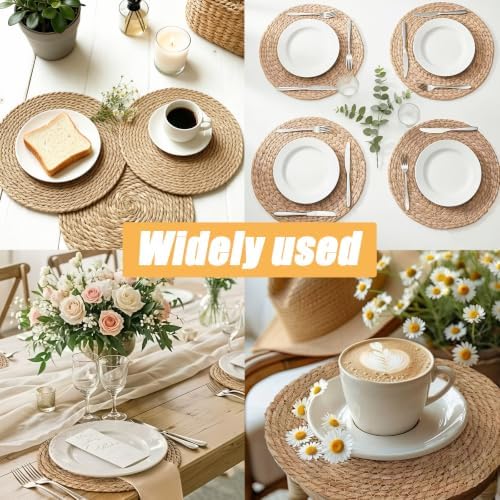Set of 4 Round Woven Placemats, 12 Inch Natural Jute Table Mats