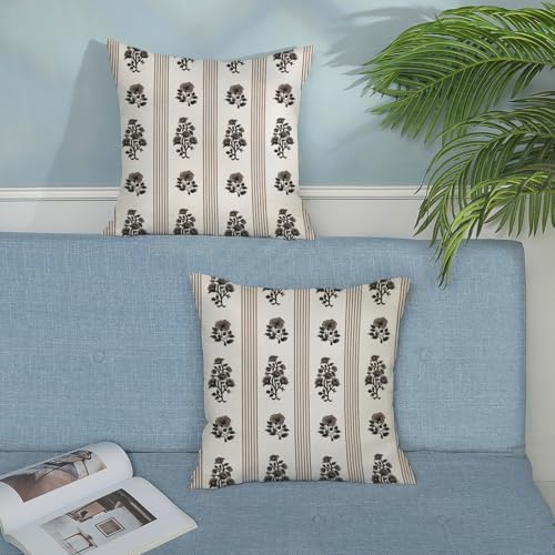Floral Pillow Covers 20x20 Inch Set of 2 Block Print Brown Throw