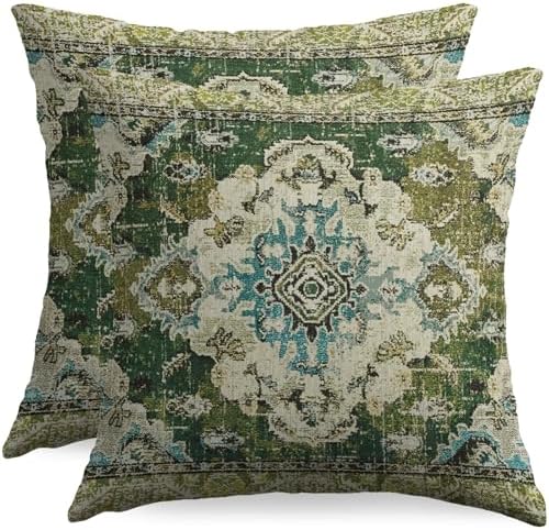 Sage Green Blue Boho Pillow Covers 22x22 Set of 2 Carpet Bohemian